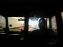 A blurry picture from inside a London cab.